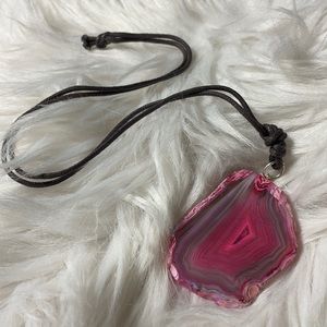 Beautiful Shades of Pink Agate Slab Cord Necklace